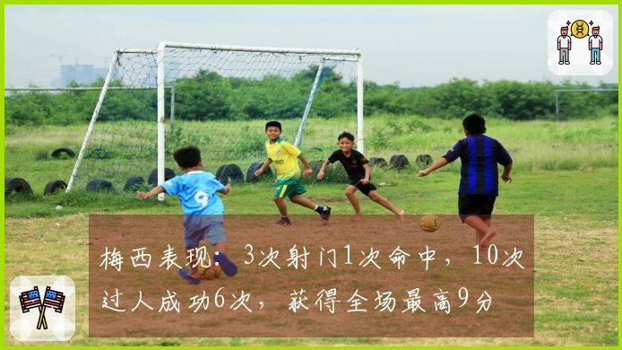 梅西表现：3次射门1次命中，10次过人成功6次，获得全场最高9分